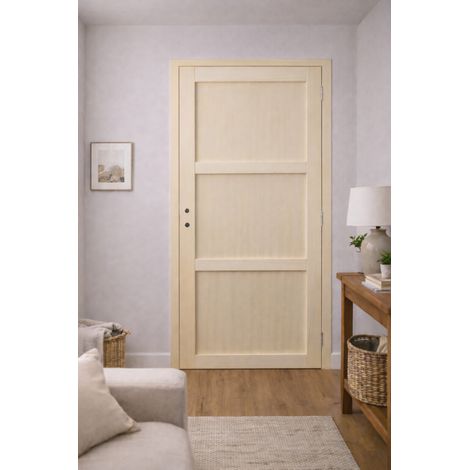 Gdmenuiseries – Bloc porte 3 panneaux en ayous H204 x L73 cm – Ouverture poussante gauche – Design moderne pour intérieur – Fabrication française