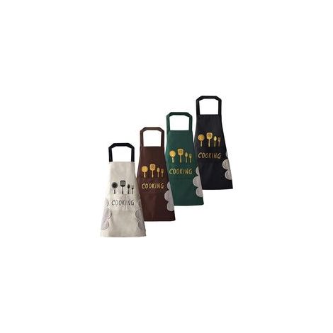 Grembiule da cucina (nero + bianco + verde + marrone), con asciugamano integrato, ampia tasca, impermeabile, ideale per cucinare e cuocere al forno. - Crezuo