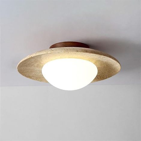 Plafonnier en Travertin Jaune Naturel Lustre Style Nordique E27 Abat-jour en Créativité Lampe de plafond Vintage Luminaire Plafonnier pour Chambre Cuisine Café, Lumière Blanche (1/5)