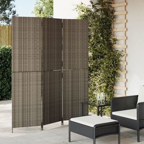 Paravent 3-tlg. Grau Poly Rattan (1/5)
