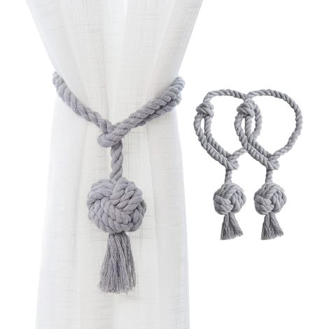 Curtain Tieback - Cotton Rope Drapery Holdback - Indoor Outdoor Sheer Blackout Curtain Accessory - Set Of 4 - Beige (1/5)
