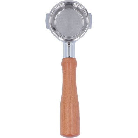 Portafiltro de aluminio sin fondo de 58 mm con rejilla de filtro sencilla y mango de madera. (1/5)
