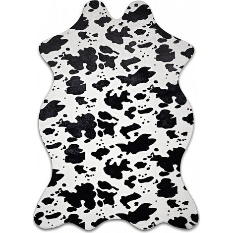 Tapis imprimé vache en fausse peau de vache, joli tapis décoratif de chambre occidentale amusant pour salon, chambre à coucher, noir, 109,2 x 73,7 cm (1/5)