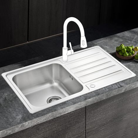 JASSFERRY Welding Style Stainless Steel Kitchen Sink 1 Bowl Reversible Drainer with Strainer Waste 860 X 500 mm