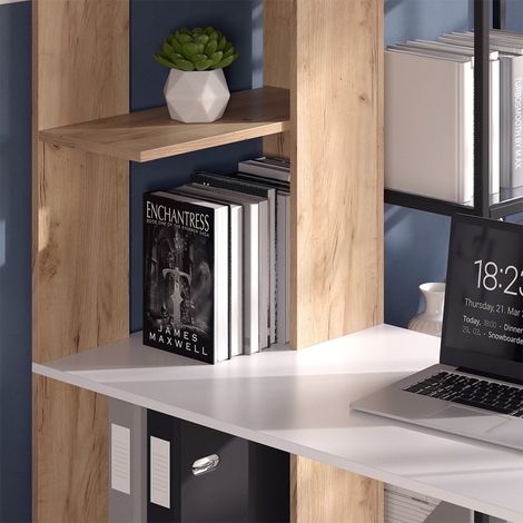 Scrivania con ripiani Tower, Bianco/Sonoma, 122.2 x 55.2 cm con 4 scomparti, Vicco (1/5)
