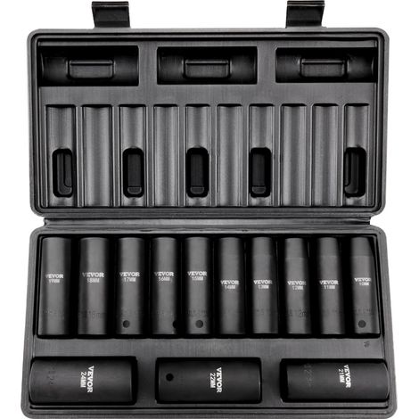 Jeu de Douilles à Choc 1/2" Jeu de 13 Douilles à Impact 10-24 mm 6 Pans Acier Allié CR-V Repères de Taille Faciles à Lire HRC 42-48 Robuste avec Mallette de Rangement pour Réparation Automobile (1/5)