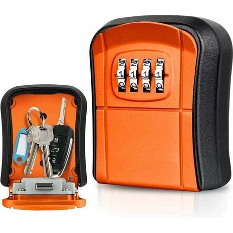 Wandmontierter Schlüsseltresor, Mini-Außensafe mit zurücksetzbarem 4-stelligen Code, wasserdichter Schlüsseltresor für Zuhause, Schule, Büro, Fabrik, Garage (Orange) (1/4)