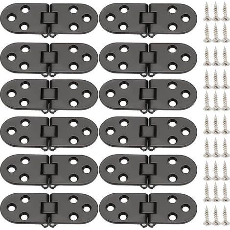 Lot de 12 charnières à rabat pliables en alliage de zinc à bord rond à 180 degrés pour table pliante, armoire, porte, meubles - Noir (1/5)