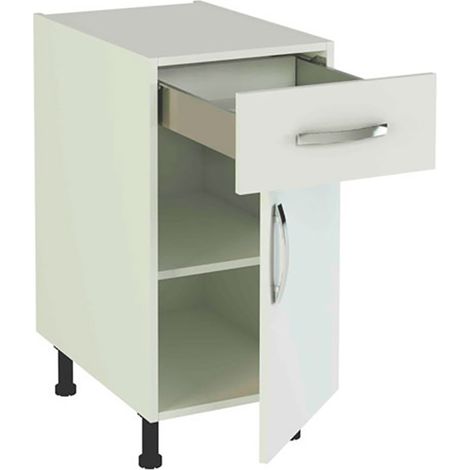 Meuble armoire de cuisine 1 porte + 1 tiroir coloris blanc - Hauteur 85 x Longueur 40 x profondeur 58 cm -PEGANE-