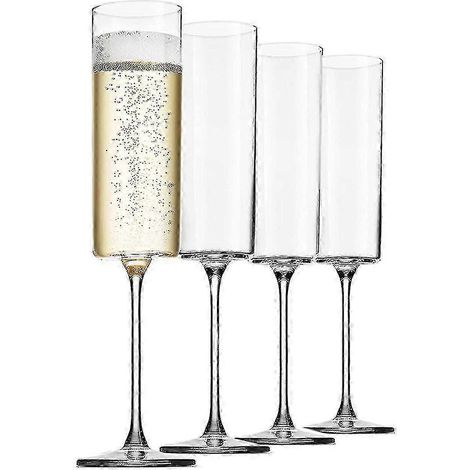 Coffret de 4 verres à champagne de 17 cl (6 oz), verres à vin en verre soufflé de qualité supérieure à bord carré. (1/4)