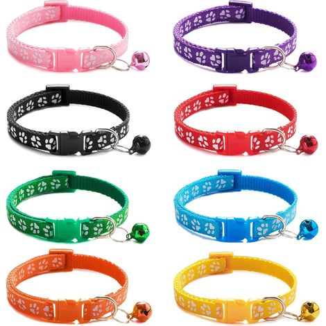 Set mit 8 verstellbaren Welpenhalsbändern – Kleine Wurfhalsbänder – Buntes Katzenhalsband – Reflektierendes Kätzchenhalsband – Halsband mit (1/5)