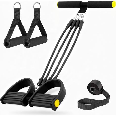 Elastic Bodybuilding Traction Resistance Band 4 Tubes with Pedal, Home Sport, Pedal Resistance Band with Non-Slip Handles for Abdominal and Full Workout (1/5)