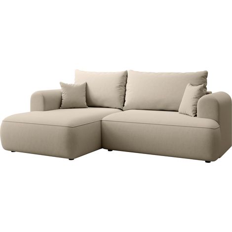 Selsey Ovo Mini - Eckschlafsofa linksseitig mit Stauraum, Easy-Clean-Samtbezug, hellbeige (1/5)