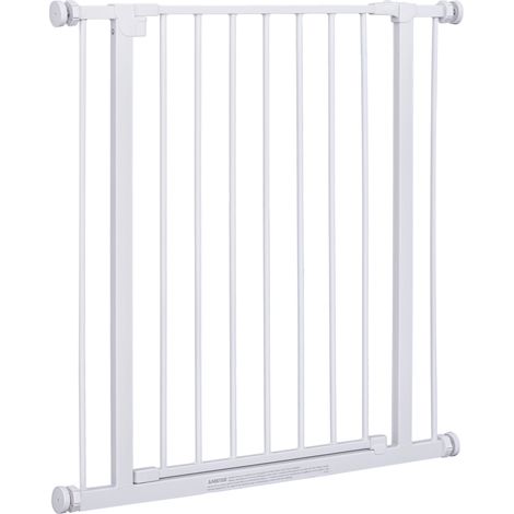 Barrière de sécurité réglable pour animaux, facile à installer grâce à ses supports de pression, en acier résistant, finition peinture époxy blanche, 76 x 76-82 cm