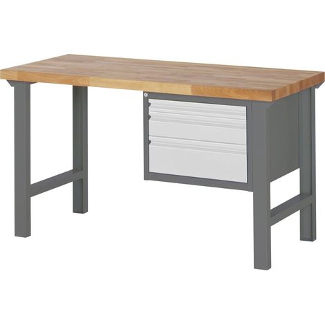 STIER Werkbank Premium, 3 Schubladen, 150x70x84 cm, aus pulverbeschichtetem Stahl und Buche, ideal für vielseitige Montagewerkbank, geeignet für Werkstätten und Heimwerker (1/5)