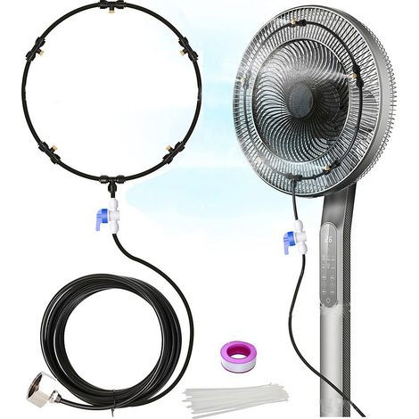 Nazalus – Ventilator-Nebel-Set, Wasser-Nebelventilatoren, Ventilator-Nebelsystem, 5 m langes Außen-Nebelventilator-Set für kühle Terrassenbrise