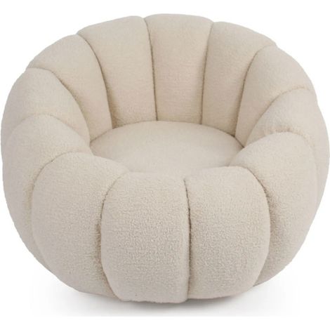 Paris Prix – Fauteuil convertible coquillage bouclette 92cm – Tissu bouclette beige – Confortable et original – Design rond