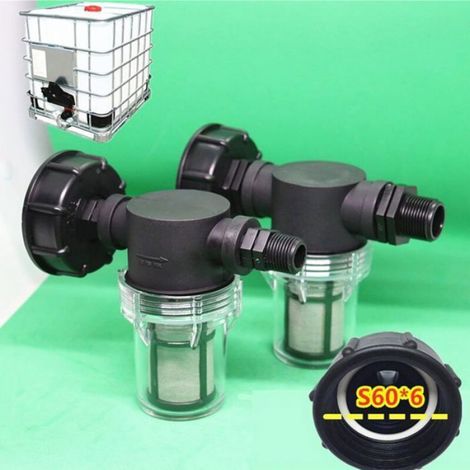 Robinet de cuve avec filtre - - Adaptateur S60x6 pour cuve IBC - Filtre amovible et réutilisable (1/4)