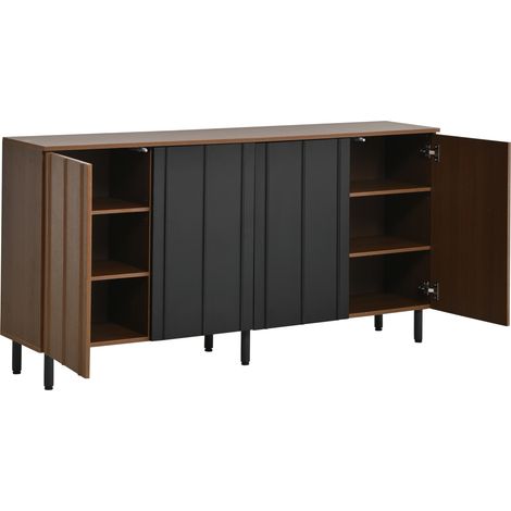 Buffet de cuisine 160 × 35 × 80 cm en panneau de particules, finition noyer et noir, 4 portes, capacité 80 kg (1/5)