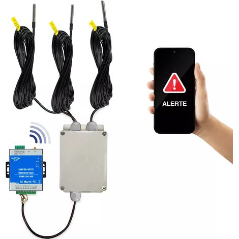 Alarme température GSM 4G MULTI sondes (frigo / chambre froide) appels & SMS avec 3x sonde 20m + panne de courant (KPX8) (1/5)