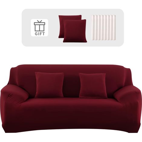Housse de Canapé 4 Place Housse Canapé Extensible avec Accoudoir avec 2 Housses de Coussin Couverture de Canapé Élastique Universelle Antidérapante Revêtement de Canapé(4 Places,Bordeaux) (1/5)