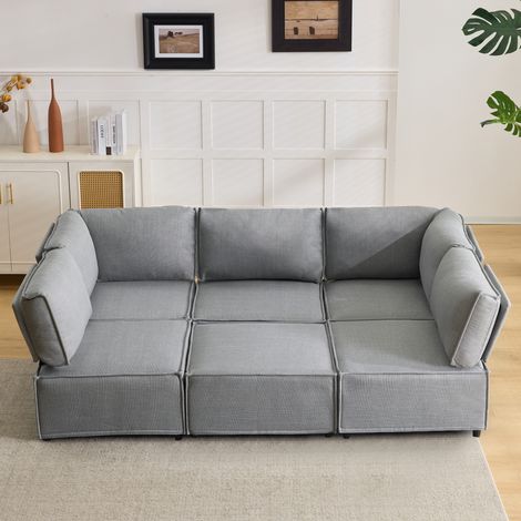 FloraGrace canapé modulaire d angle, tissu gris clair, composition libre, convertible en couchage, pour salon (1/5)