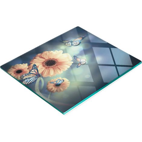Tablero decorativo multifuncional de vidrio templado con dise帽o de flor de gerbera, 60x52 cm.