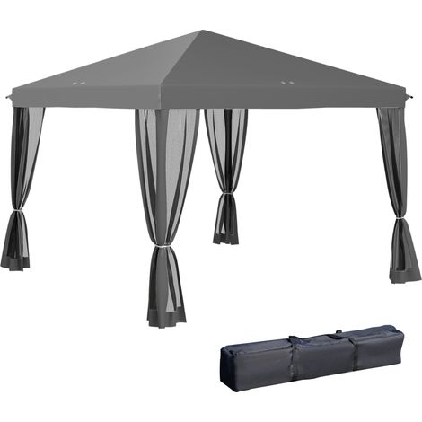 Outsunny Pavillon ca.3x3m, wasserabweisend Stabil Winterfest Pop-up Faltpavillon mit UV Schutz, Faltbar Partyzelt Gartenzelt mit 4 Seitenteilen, Tasche Gartenpavillon für Camping Garten, Hellgrau