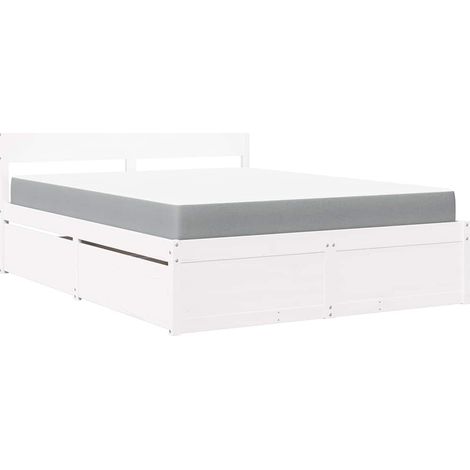 Lit double  Lit adulte  Lit avec tiroirs et matelas blanc 140x200 cm bois massif de pin