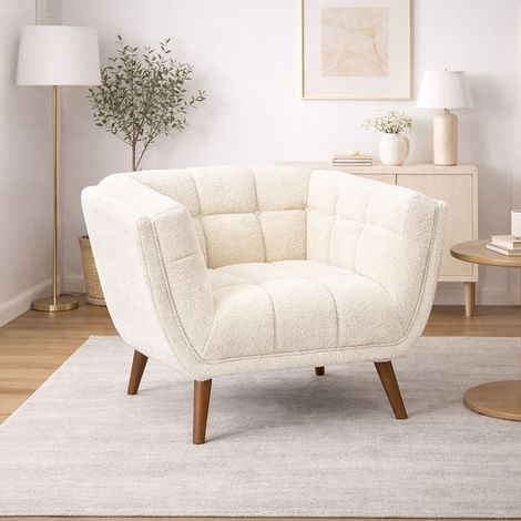 Fauteuil en tissu bouclette écru - BERYA