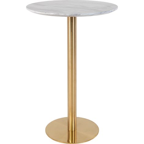 Tavolo bar Bolzano con piano effetto marmo e base ottone, ø70×105 cm
