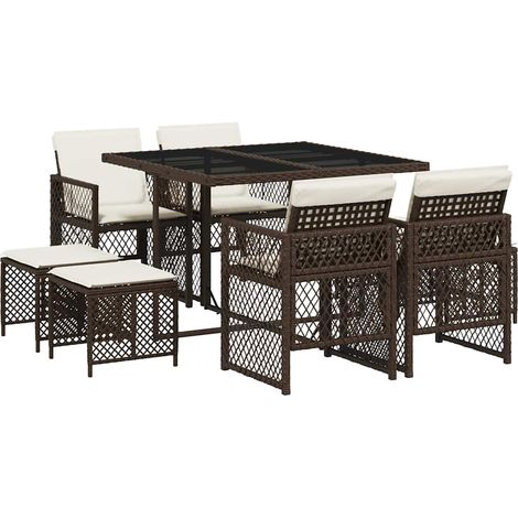 9 Piece Garden Dining Set with Cushions Brown Poly Rattan vidaXL (1/5)