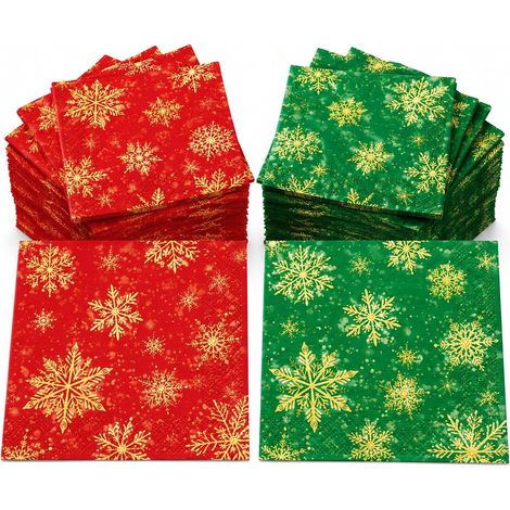 Serviettes en Papier Noel 33x33cm Rouge et Vert (1/5)