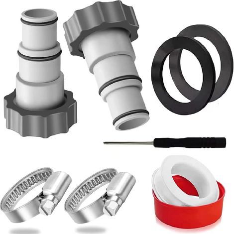 Kit adaptateur fileté pour tuyau de piscine avec raccord de pompe et rondelle pour tuyaux de 1,5 et 1,25 pouce (1/5)