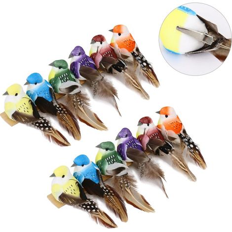 12 clip a forma di piuma d'uccello, ornamenti realistici a forma di uccello per decorazioni stagionali di alberi da giardino (210618SH02-2) (1/5)