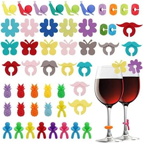 Marqueurs de Verre à Vin en Silicone Identifiants pour Verres Accessoires pour le Quotidienne et les Fêtes (1/5)