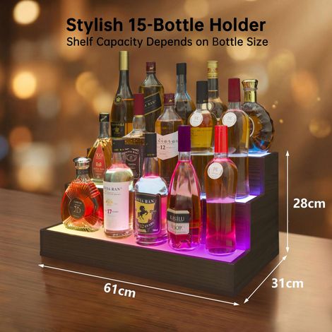 Mensola espositiva per bottiglie di liquore con luci LED, mensola da bar da 61 cm, mensola per bottiglie illuminata fai-da-te con app e telecomando, supporto autoportante a 3 gradini per bottiglie per (1/5)