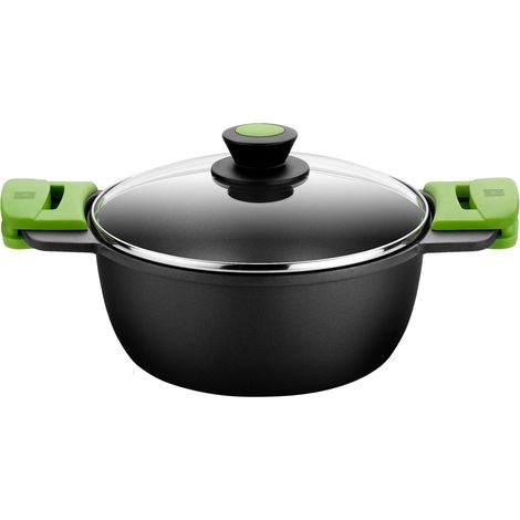 BRA, Prior, Casseruola Profonda con Coperchio in Vetro e Manici in Silicone, 28 Cm, Nero (1/3)