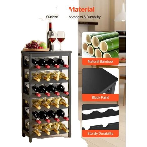 Cave à vin, capacité de 24 bouteilles, design à 6 niveaux, dimensions 36x12x48 pouces, matériau en plastique, assemblage requis (1/5)