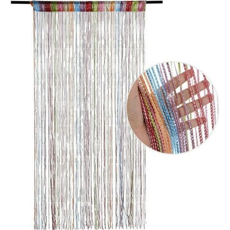 Rideau à perles suspendu 100x200cm, voilage porte fenêtre à franges scintillantes, séparateur décoratif en ficelle colorée, tenture murale avec glands, panneau de séparation multicolore (1/5)