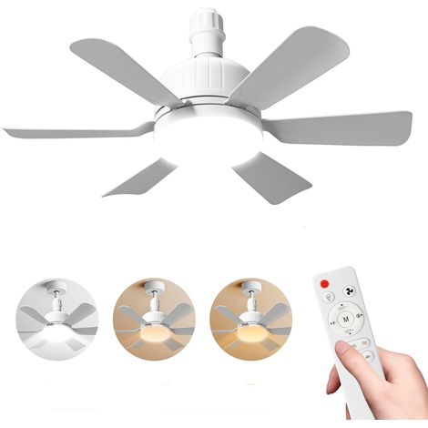 Ventilateur de plafond avec lampe avec télécommande, 40 W, ampoule ventilateur de plafond avec culot E27, 3 vitesses, 6 pales, Timing, ventilateur de plafond LED réglable pour chambre à (1/5)