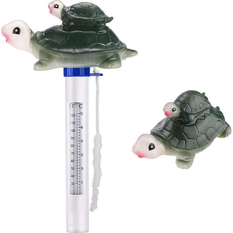 Thermomètre de piscine flottant avec corde, résistant aux chocs, pour toutes les piscines, spas, jacuzzis, aquariums et bassins (Tortue) (1/5)