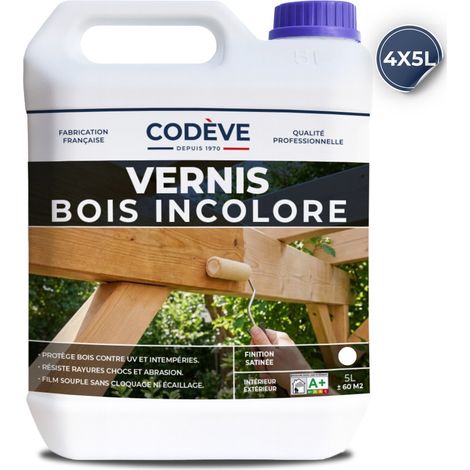Codève Bois – Vernis bois incolore 20 L – Lasure extérieure pour bois dur – Excellente résistance aux UV – Application facile au pinceau ou pistolet
