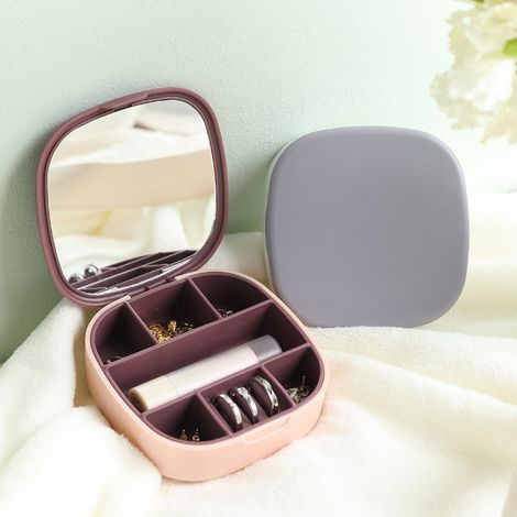 Tragbarer Schmuckkoffer mit Spiegel, Damen-Reisekoffer, Weihnachtsgeschenk (Karton), Rosa-Lila (1/5)