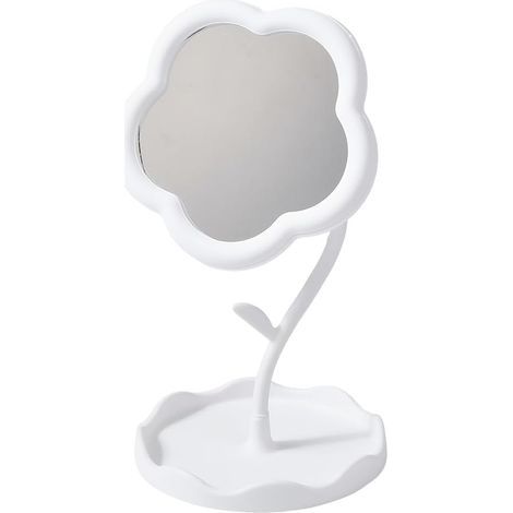 Miroir de maquillage portable vintage en forme de fleur pour chambre à coucher, décoration de chambre, décoration de table, 16,5 x 29,5 cm, blanc (1/5)