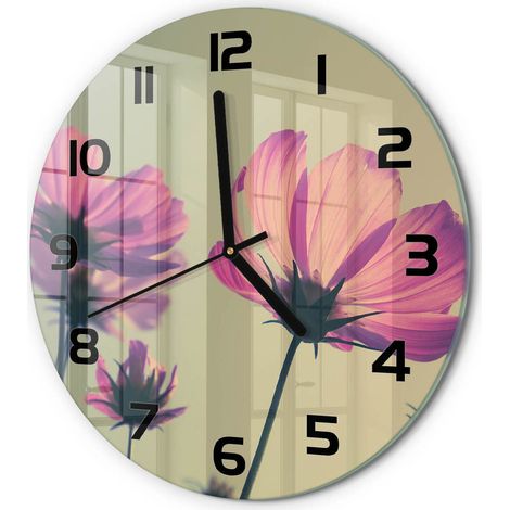 Horloge Murale Ronde Déco Murale Artistique Verre Silencieuse Salon Chambre Fleurs roses fi 30 cm (1/5)