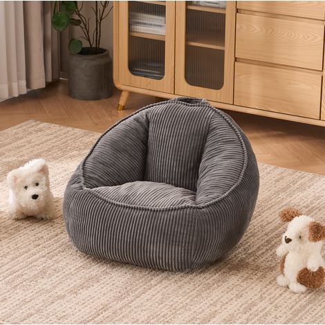 Pouf enfant en velours côtelé, assise douce et ergonomique pour chambre et salon, gris (1/5)