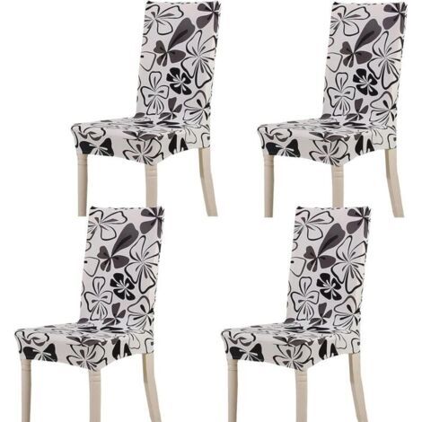 Housse de Chaise Décor 4 pièces Housse de Chaise Stretch-Housse Couverture de Chaise de matériau Spandex avec Bande élastique pour Un Ajustement Universel, très Facile à Nettoyer et Durable(Noir) (1/4)