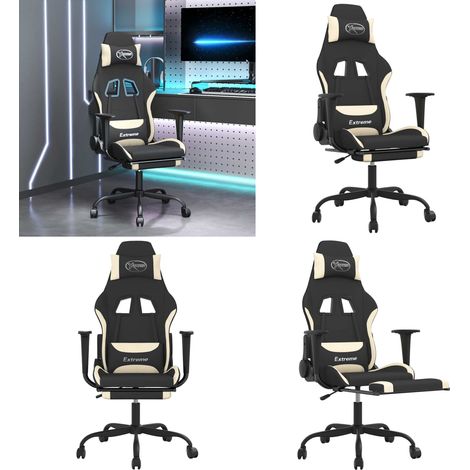 Gaming-Stuhl mit Massage & Fußstütze Schwarz und Creme Stoff - Massagestuhl - Gamingstuhl mit Massage (1/5)