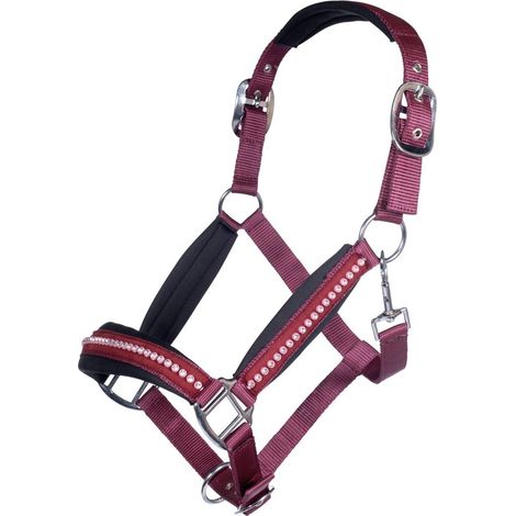 Capezza in nylon con sopratesta e nasalina imbottiti e strass modello Berry: full, rosso vinaccia 3100 (1/2)